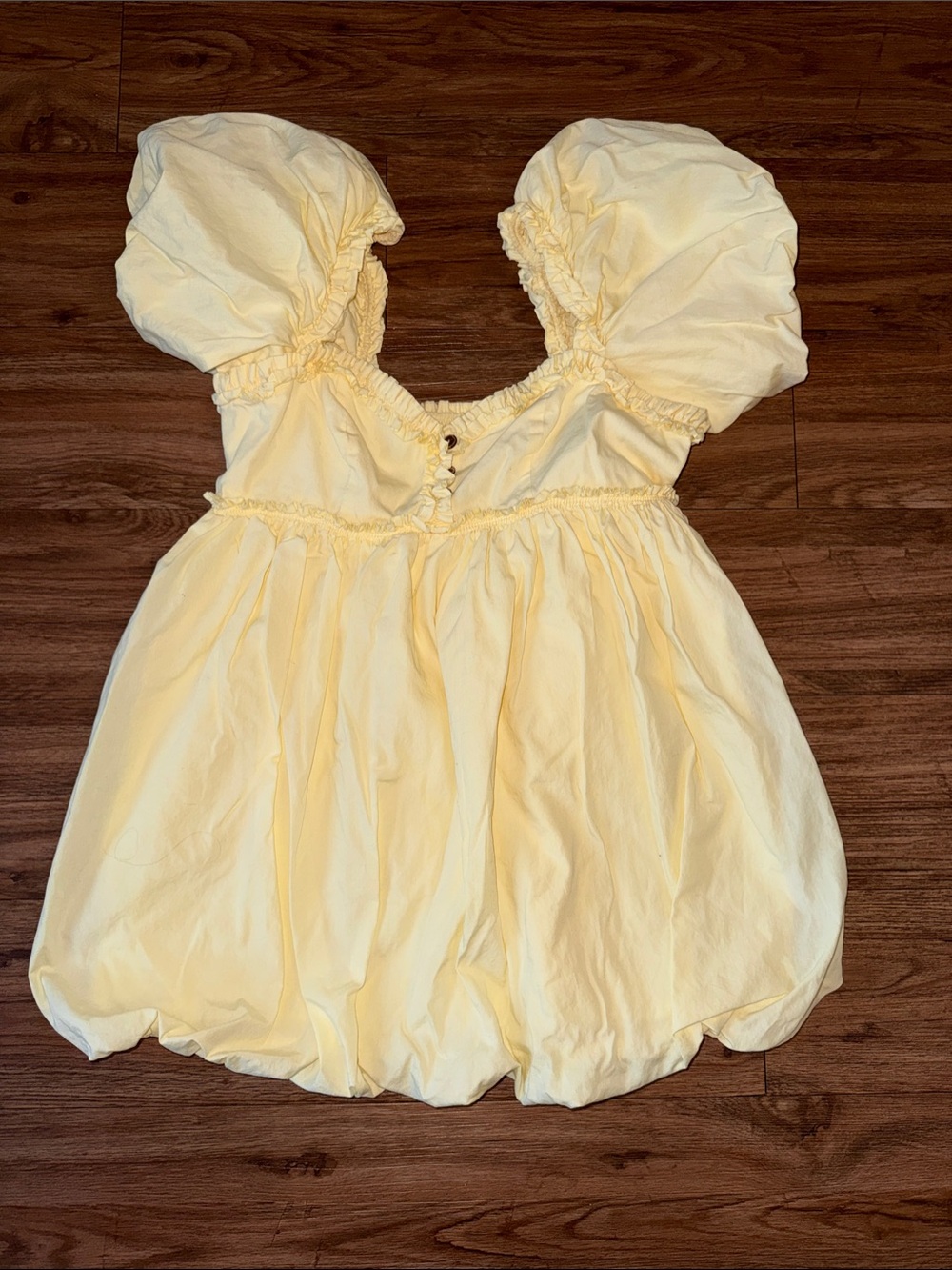 Free People Puff-Sleeve Mini Dress in Pale Yellow